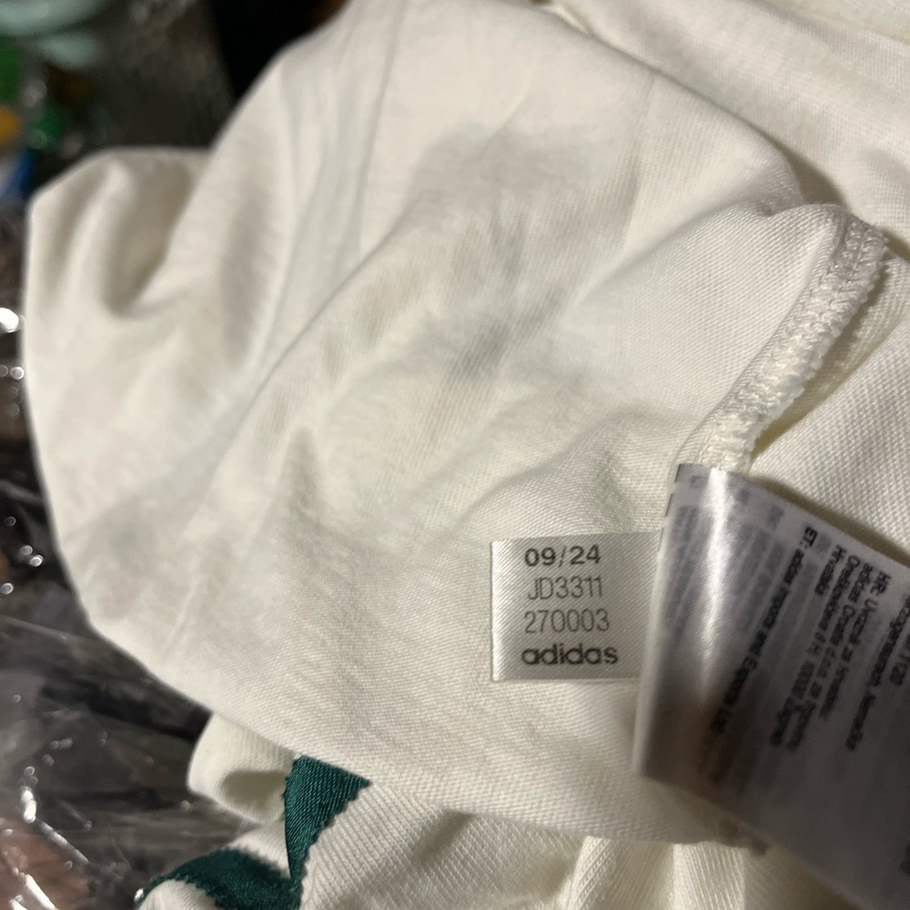 Adidas Cream Long Sleeve Shirt with evergreen Accents 2XL NWOT - Picture 6 of 12